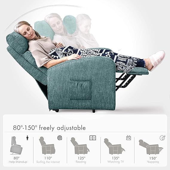 Kosmo Care Cotton Blend Electric Recliner Chair – Plush Comfort in Teal - Image 3