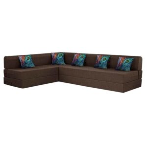 Toronto L-Shape Sofa Cum Bed – Three Seater + Three Seater Convertible Sofa with Cushions (Grey)