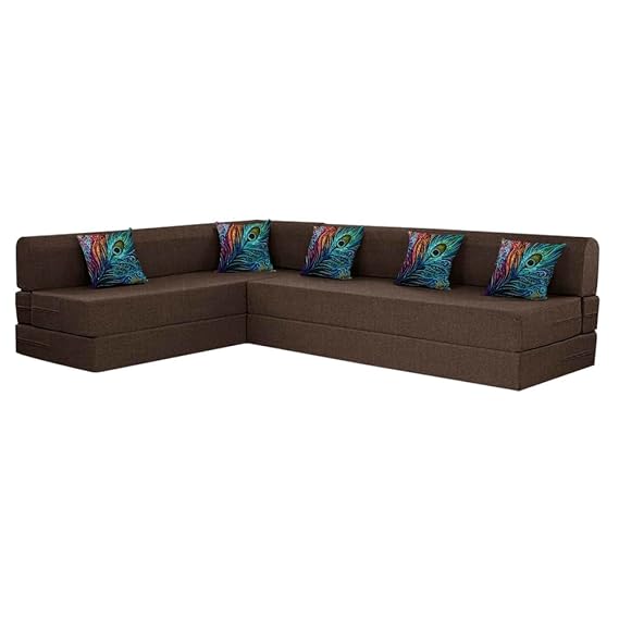 Toronto L-Shape Sofa Cum Bed – Three Seater + Three Seater Convertible Sofa with Cushions (Grey)