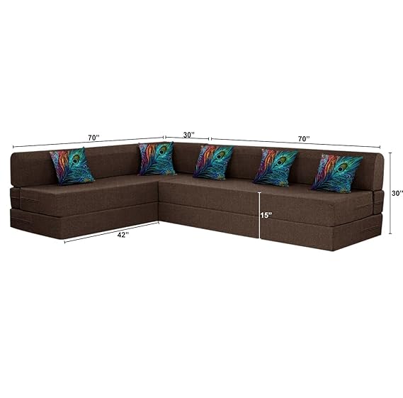 Toronto L-Shape Sofa Cum Bed – Three Seater + Three Seater Convertible Sofa with Cushions (Grey) - Image 2