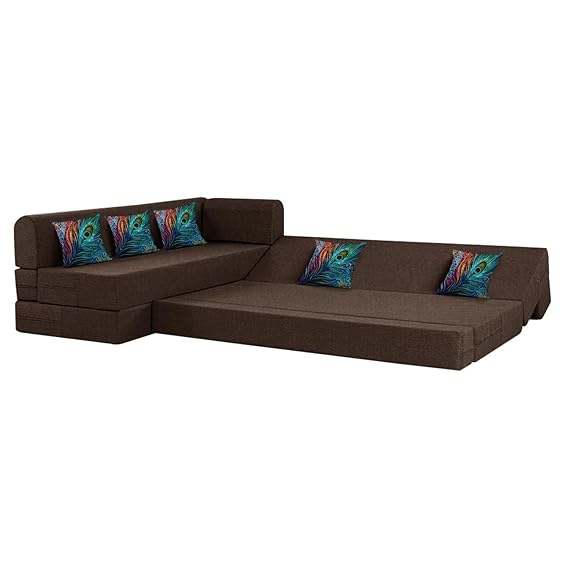 Toronto L-Shape Sofa Cum Bed – Three Seater + Three Seater Convertible Sofa with Cushions (Grey) - Image 4