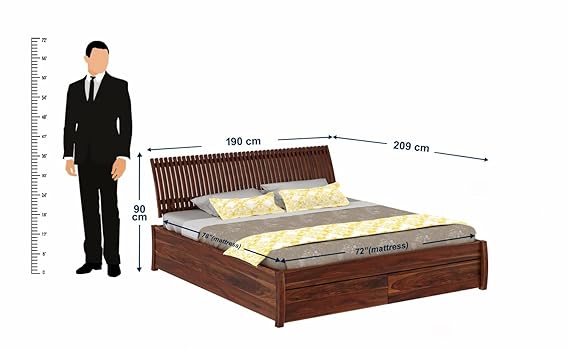 WOODNETIC Solid Sheesham Wood King Size Double Bed with Storage – Honey Finish - Image 2