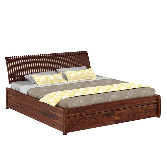 WOODNETIC Solid Sheesham Wood King Size Double Bed with Storage – Honey Finish - Image 3
