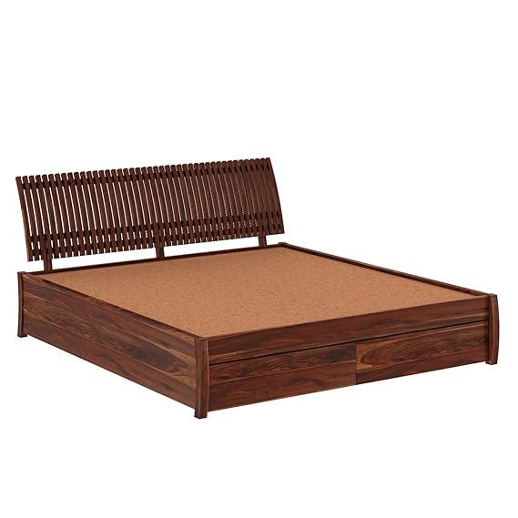 WOODNETIC Solid Sheesham Wood King Size Double Bed with Storage – Honey Finish - Image 4
