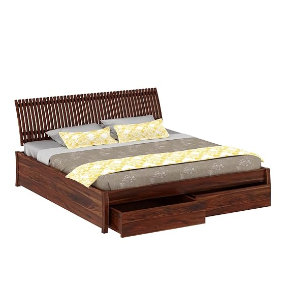 WOODNETIC Solid Sheesham Wood King Size Double Bed with Storage – Honey Finish - Image 5