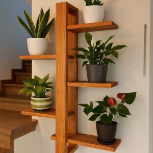 5 Shelf Wall Hanging Pine Wood Pot Stand