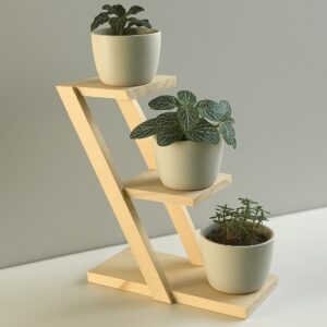 Pine Wood 3 Shelf Floor Pot Stand