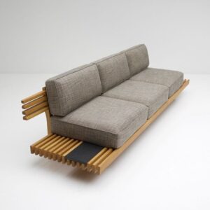 Pine Wood Streep 3 Seater Sofa with One Side Side Table